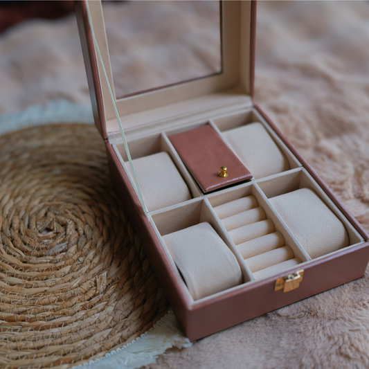 Luxury Jewelry Box Organizer with Mirror & Glass Lid – Pink jewelry box for women