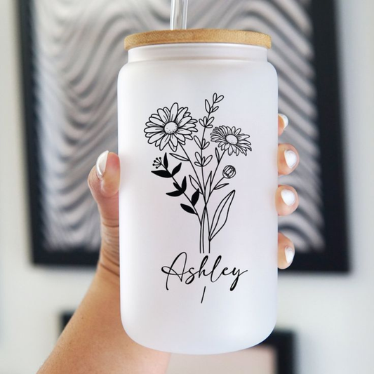 Personalized Glass Tumbler with Bamboo Lid & Straw | Clear or Frosted | Custom Name & Design Cup | Other